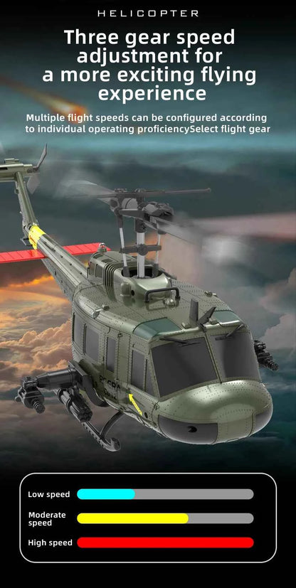 RC ERA Weathered Marine C032 UH1Huey One Click Inverted Flight TOF Optical Flow Gyro Stabilized RC Helicopter for Adults