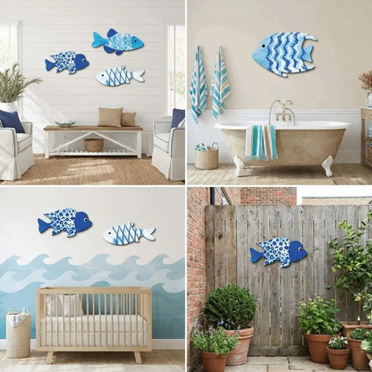 Marine Style Wooden Fish Wall Decor School of Fish Rustic Carving Fish Pendant Handcrafted Ocean Theme Nautical Wall Art    Your Coastal Marketplace | Shoreshopper.com