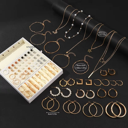 92Pcs Women's Fashion Jewelry Set Contain Hoop Earrings、Stud Earrings、Bracelet、Necklace and Ring，Versatile Daily Jewelry    Home Decor Supply | Online Retail | ShoreShopper.com