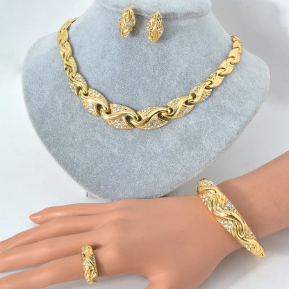 Dubai 18K Gold Plated Jewelry Set Women Luxurious Necklace Earrings Bracelet Ring 4pcs Bride Wedding Party Jewelry Set Gift    Home Decor Supply | Online Retail | ShoreShopper.com