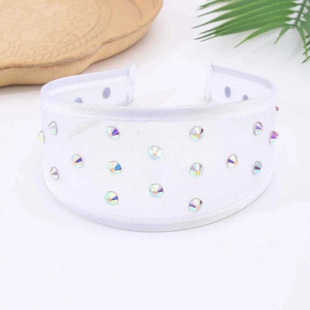 Headwear Mesh Pearls Headband Creative Beads Rhinestone Wide Hair Hoop Solid Color Waterproof Black White Hairband Wash Face    Your Coastal Marketplace | Shoreshopper.com