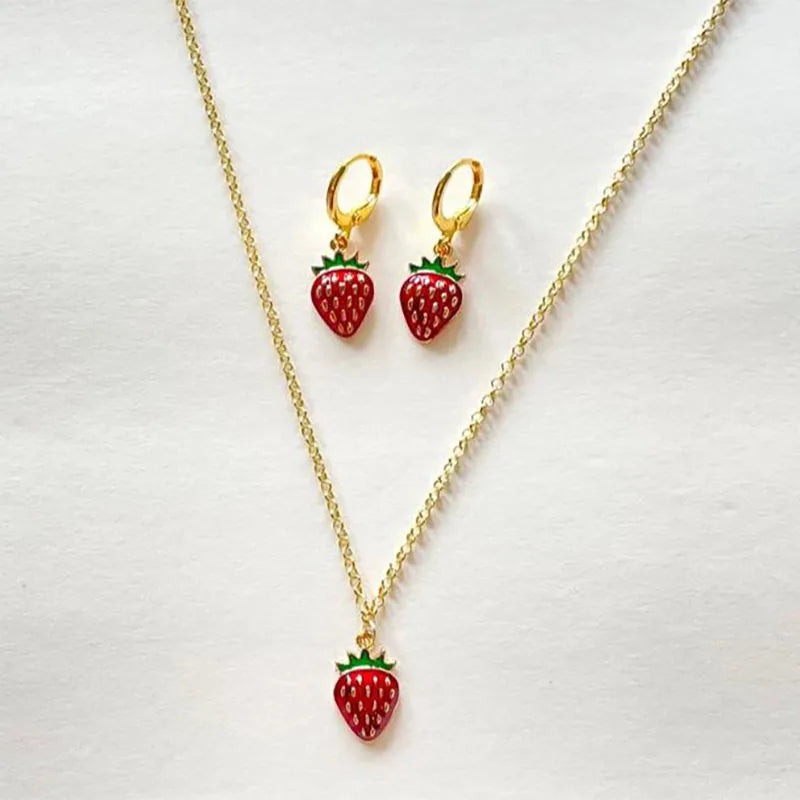 strawberry jewelry necklace earrings set y2k indie jewelry    Home Decor Supply | Online Retail | ShoreShopper.com