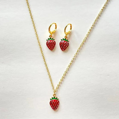 strawberry jewelry necklace earrings set y2k indie jewelry    Home Decor Supply | Online Retail | ShoreShopper.com