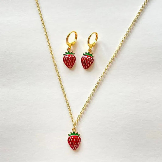 strawberry jewelry necklace earrings set y2k indie jewelry    Home Decor Supply | Online Retail | ShoreShopper.com