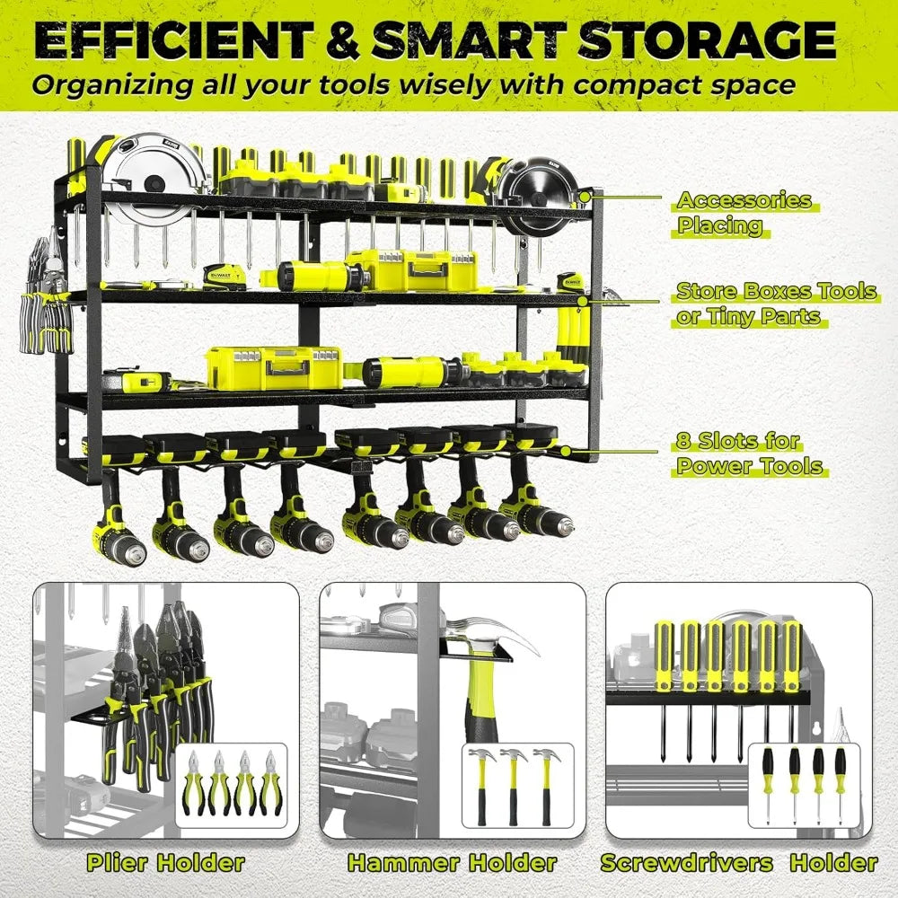 4 Layer Heavy Duty Metal Power Tool Storage Rack,Garage Tool Organizer and Storage with Screwdriver Holder Holder/Hammer Holder    Home Decor Supply | Online Retail | ShoreShopper.com