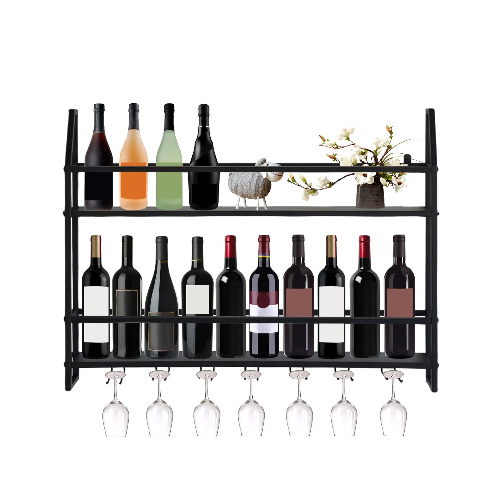 Wall Mounted Iron Wine Rack Bottle Champagne Glass Holder Shelves Bar Home Party Light and Strong Durable Unique Design Decor    Home Decor Supply | Online Retail | ShoreShopper.com
