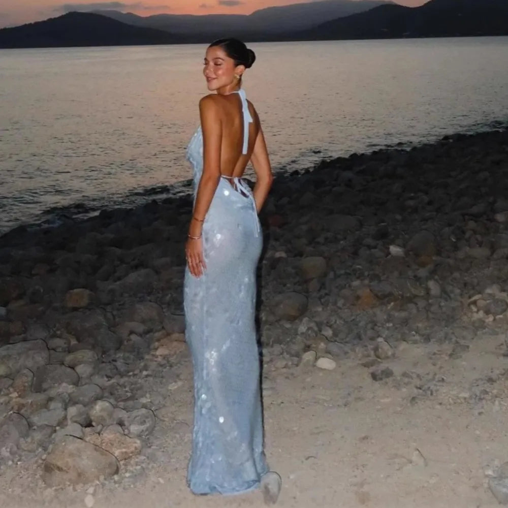 Beachwear Party Dresses For Woman Backless Evening Dress Sequin Solid Color Spaghetti Strap Patchwork Robe Simple Style Trendy    Your Coastal Marketplace | Shoreshopper.com