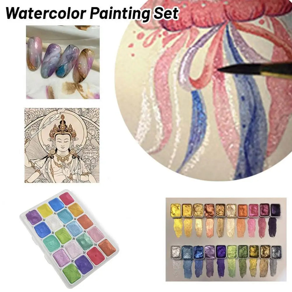 20 Colors Pearlescent Solid Watercolor Painting Set Portable Box Shiny Metal Painting Art Supplies Pigment Palette Drawing Tools    Home Decor Supply | Online Retail | ShoreShopper.com