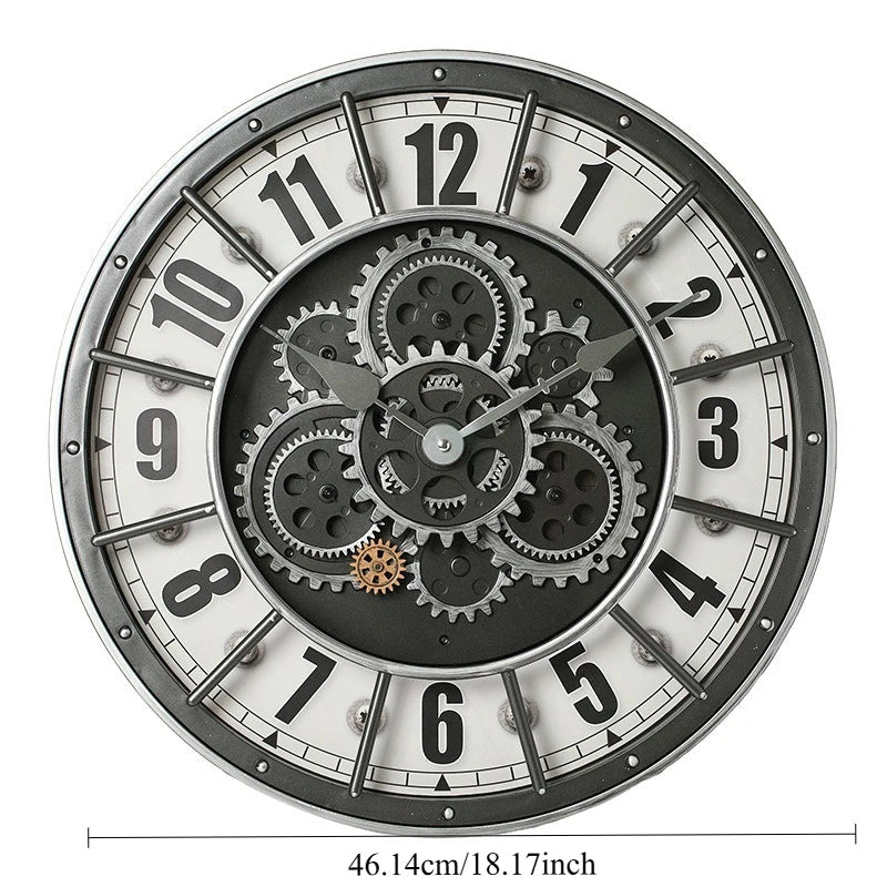 Retro Industrial Roman Wall Clock  Gear Rotation Clock Living Room Decorative Wall Clock Stylish Silent Wall Clock Quartz Clock    Home Decor Supply | Online Retail | ShoreShopper.com
