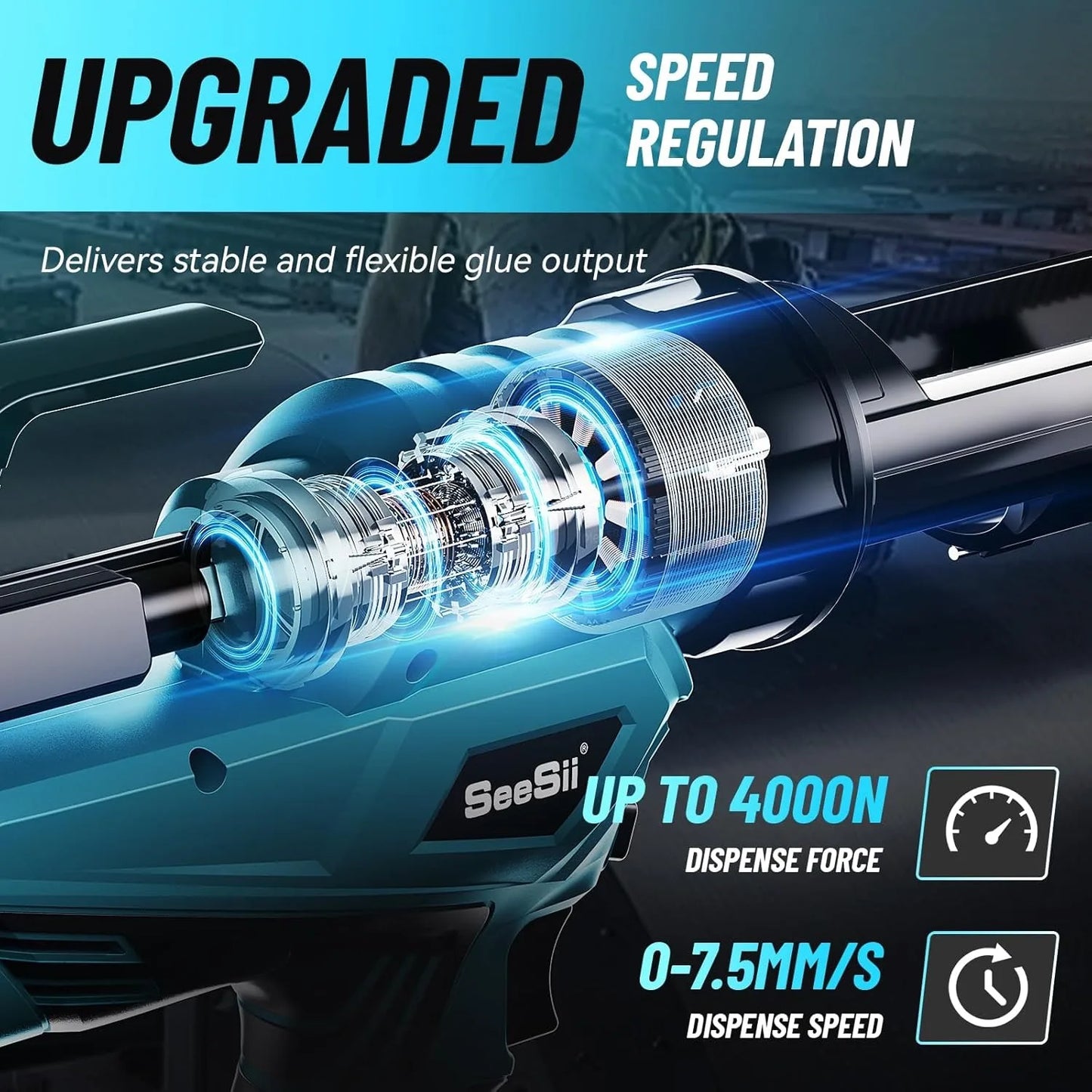 SEESII 6 Speeds Cordless Electric Glue Gun Glass Glue Caulking Gun Doors and Windows Electric Sewing Glue Tool With LED Light - ShoreCo.Shop