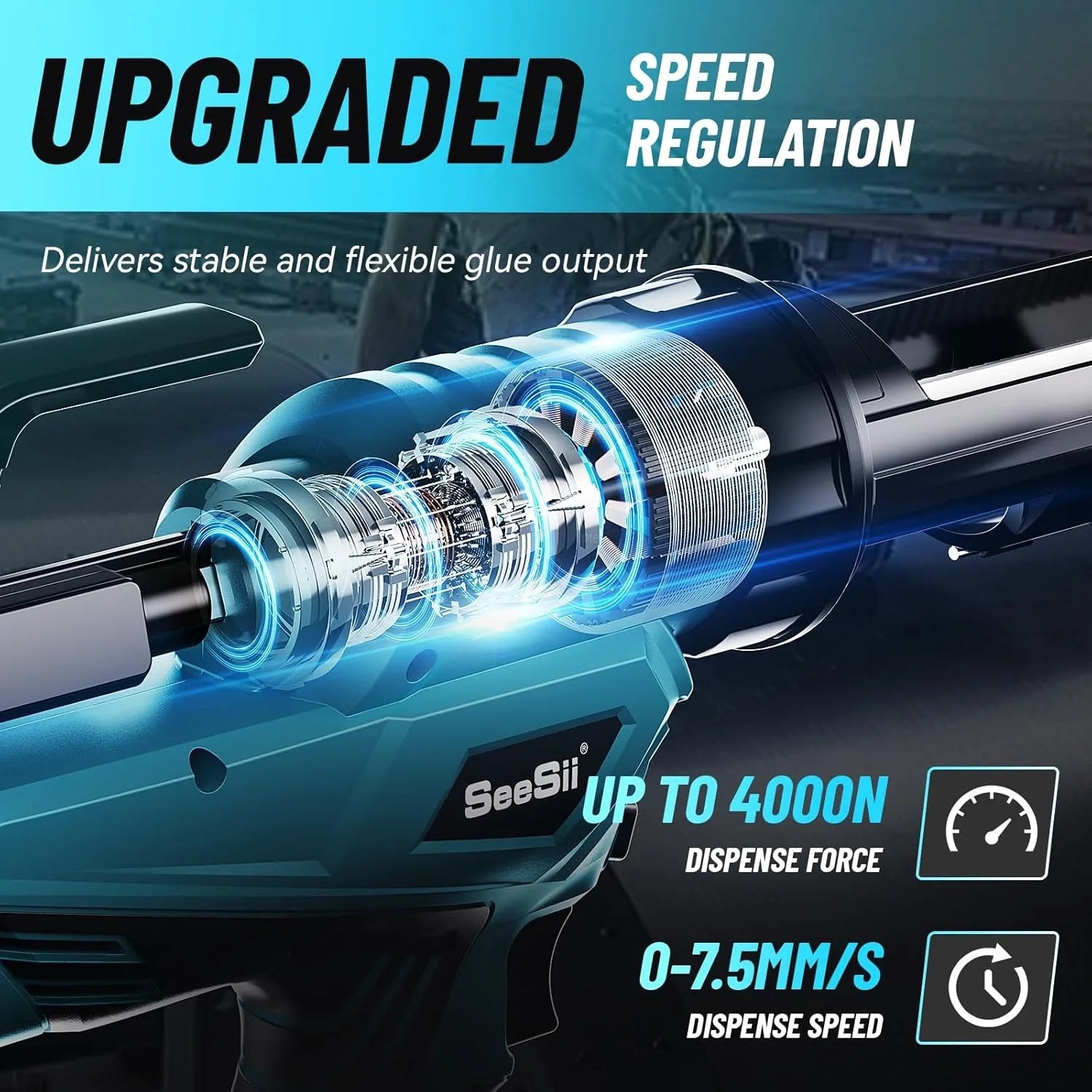 SEESII 6 Speeds Cordless Electric Glue Gun Glass Glue Caulking Gun Doors and Windows Electric Sewing Glue Tool With LED Light - ShoreCo.Shop