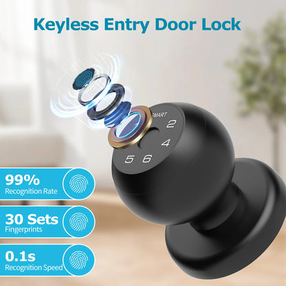 Viladepot Ball-Shaped Smart Lock Fingerprint, App-Controlled, Passcode, and Electronic Touchscreen Keypad Door Lock Smart Handle - ShoreCo.Shop