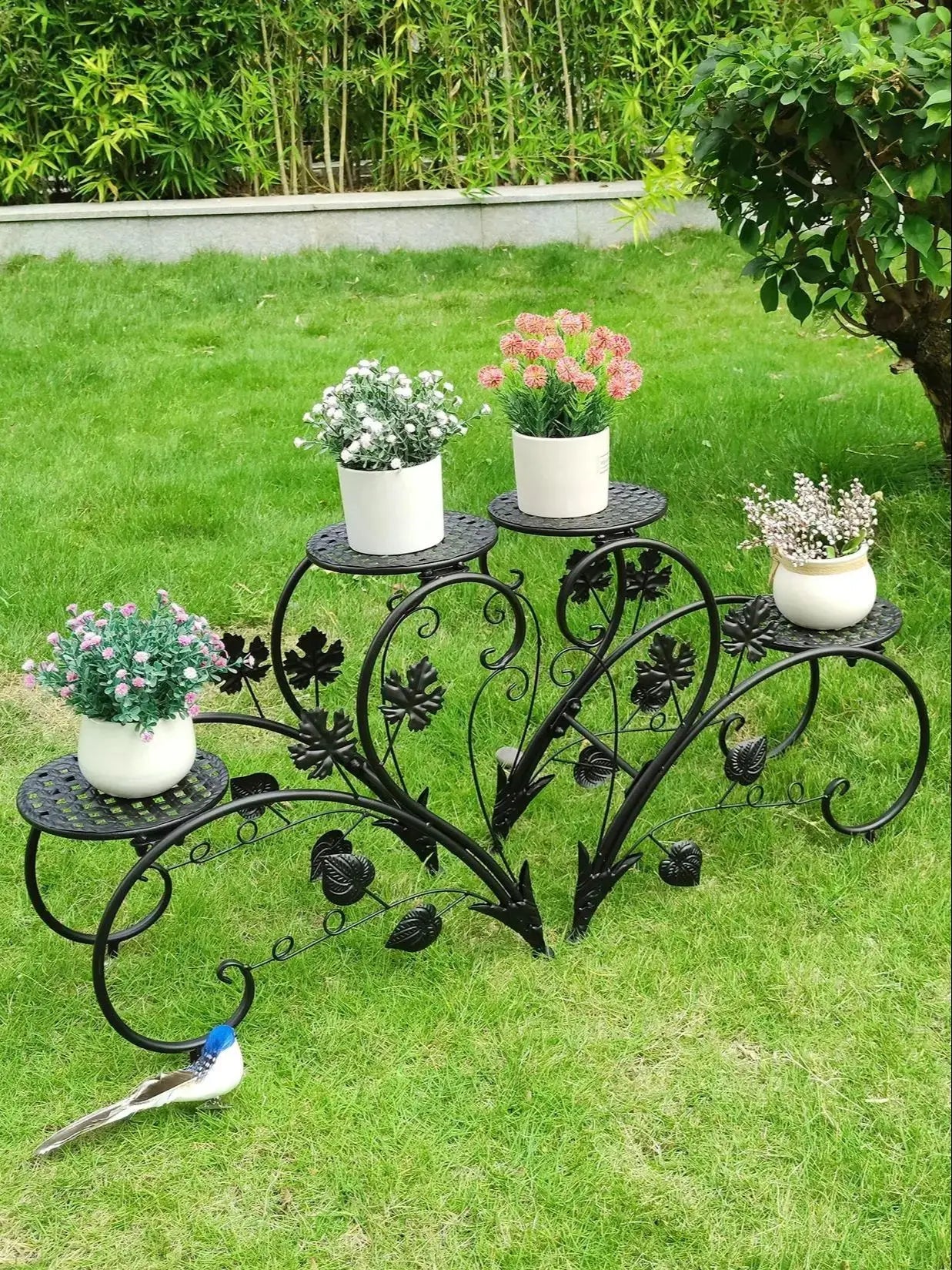 2PCS Rustproof Metal Plant Stand 4 Potted Flower Display Rack Shelf for Garden Balcony Office White and Black    Home Decor Supply | Online Retail | ShoreShopper.com