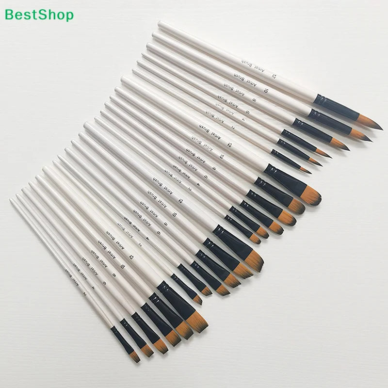 ♥24 Pcs Pearl White Art Paintbrush Set – Nylon Brushes for Oil, Acrylic & Watercolor Painting    Home Decor Supply | Online Retail | ShoreShopper.com