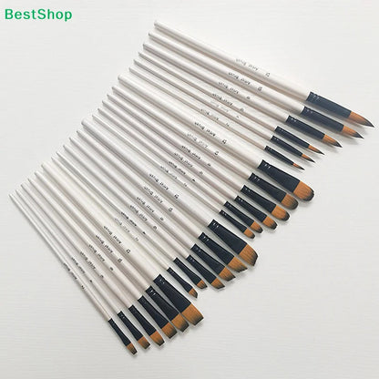 ♥24 Pcs Pearl White Art Paintbrush Set – Nylon Brushes for Oil, Acrylic & Watercolor Painting    Home Decor Supply | Online Retail | ShoreShopper.com