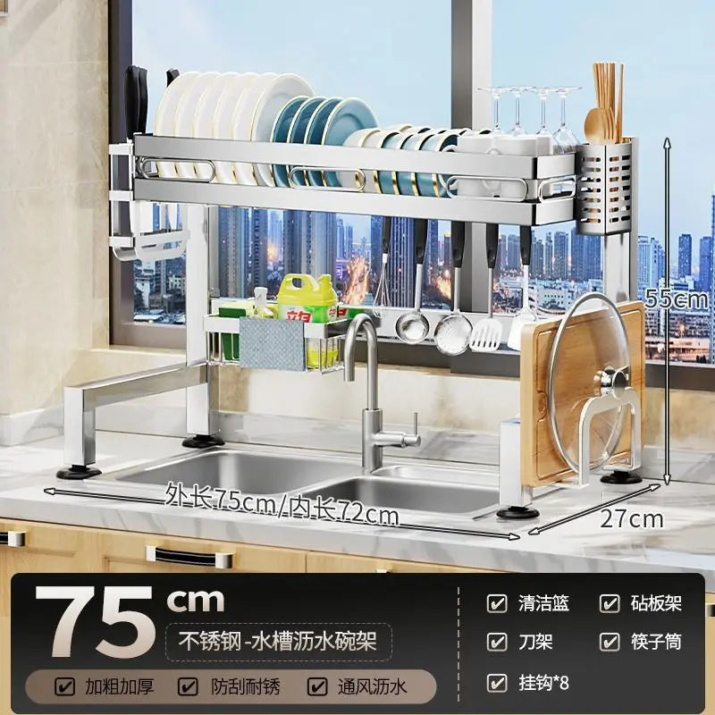 Stainless Steel Sink Shelf Bowl Drain Rack Kitchen Storage Rack Multifunctional Dish Cutlery Knife Spoon Sink Rack Set Organizer    Home Decor Supply | Online Retail | ShoreShopper.com