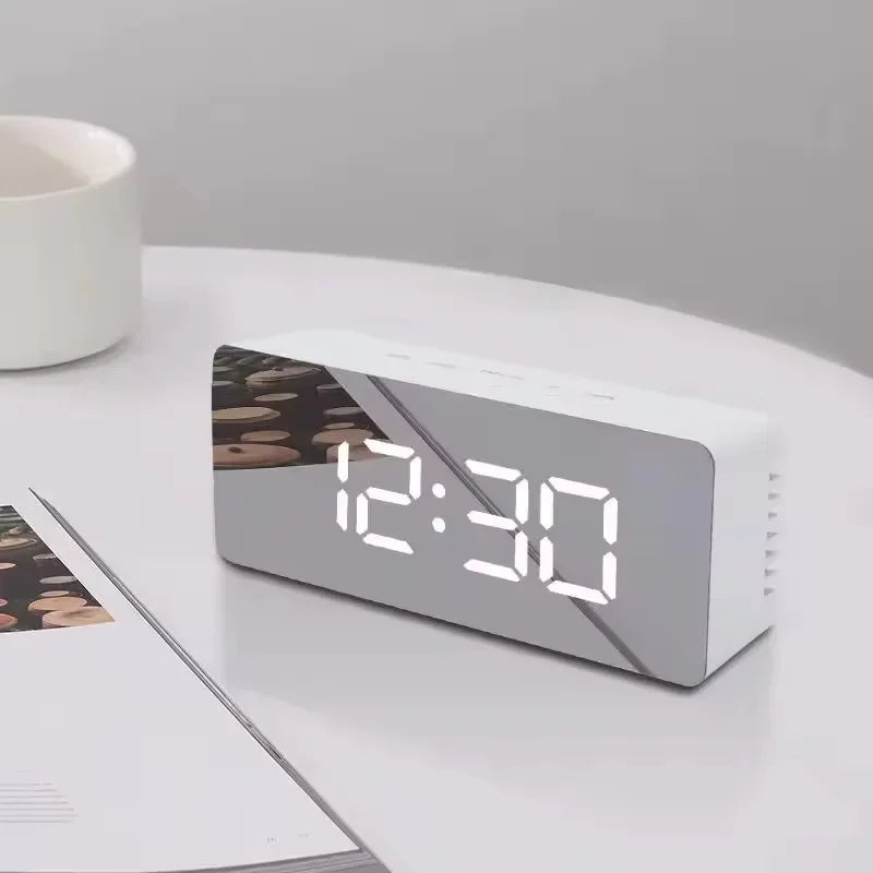 1Pc White Digital Clock LED Mirror Table Clock Snooze Display Time Night Light Desktop USB Alarm Clock Home Decor Desk Clock    Home Decor Supply | Online Retail | ShoreShopper.com