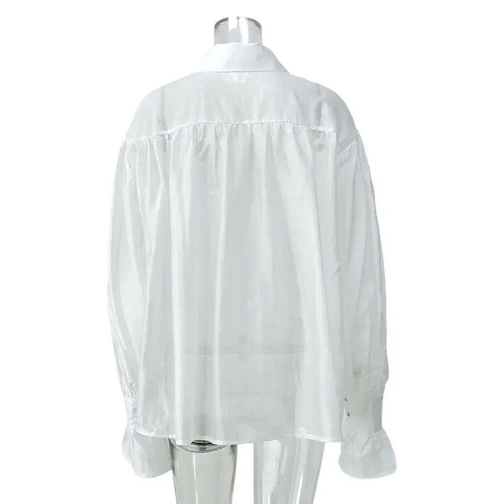 Women's Shirt Long Sleeve Turn-down Collar Sexy See-through Loose Button Women Shirts Beach Style Simple Solid Color Casual Tops    Your Coastal Marketplace | Shoreshopper.com
