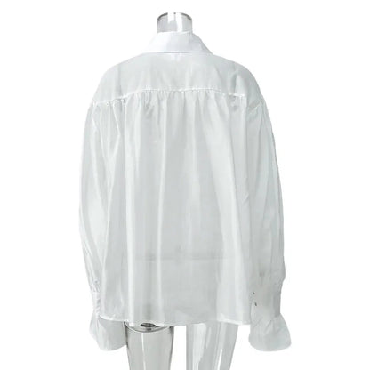 Women's Shirt Long Sleeve Turn-down Collar Sexy See-through Loose Button Women Shirts Beach Style Simple Solid Color Casual Tops    Your Coastal Marketplace | Shoreshopper.com