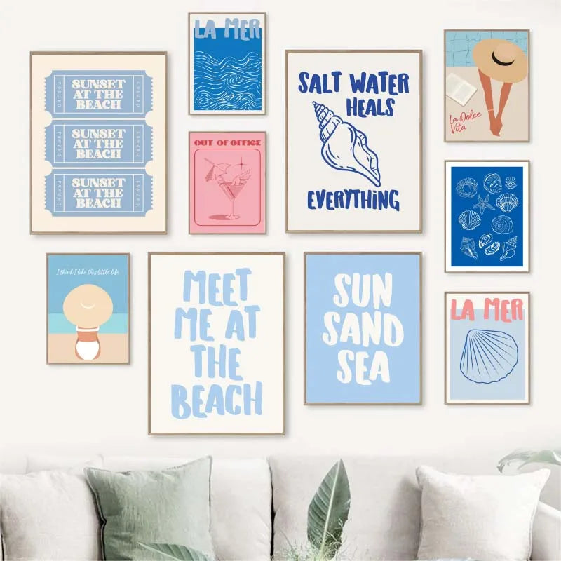 Seashells Meet Me At The Beach Poster Summer Sea Bikini Coastal Quotes Canvas Painting Trendy Wall Art Room Home Decor    Your Coastal Marketplace | Shoreshopper.com