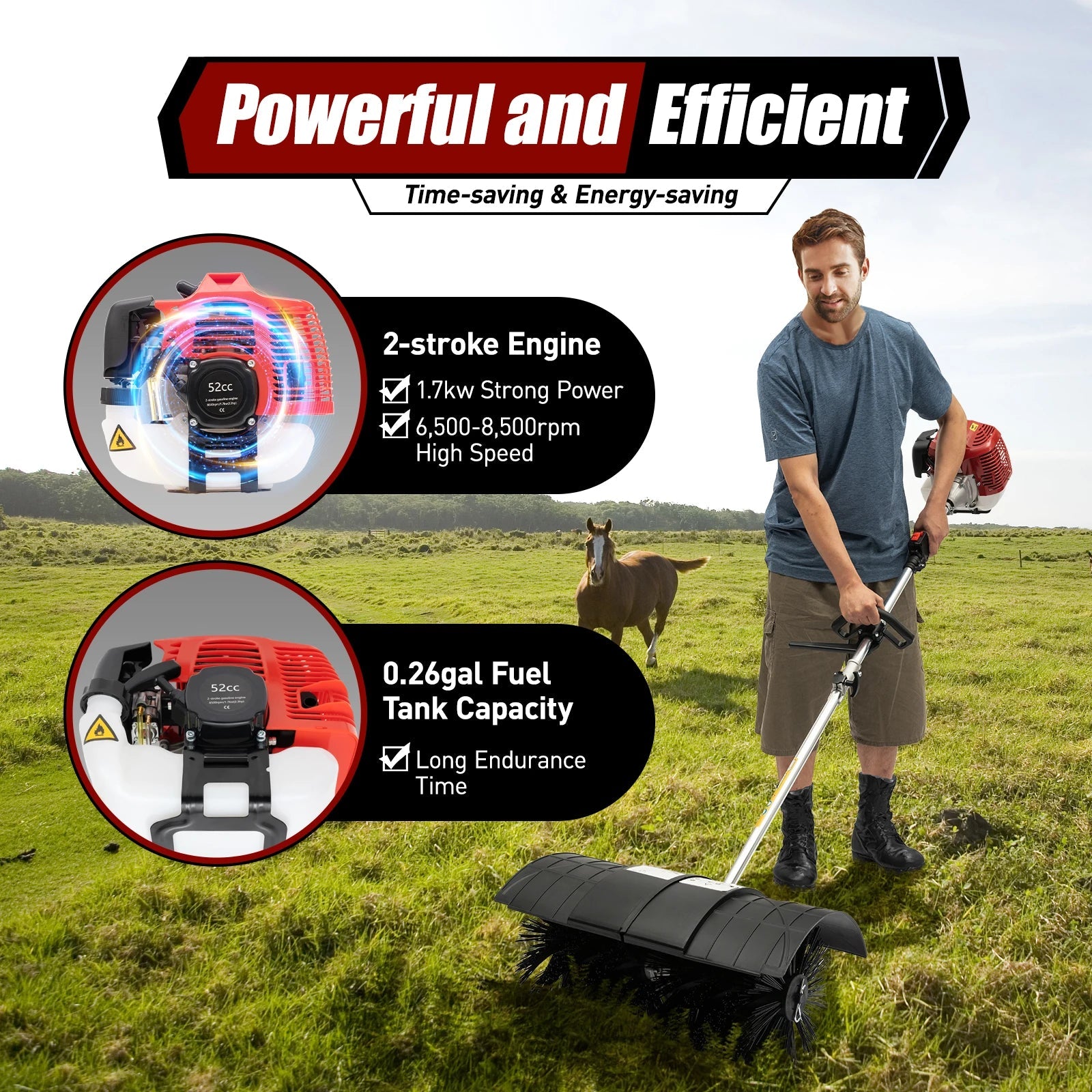 2.3HP 52CC Gas Power Walk Behind Sweeper, Hand-hold Snow Sweeper for Driveway Turf Artificial Grass    Home Decor Supply | Online Retail | ShoreShopper.com