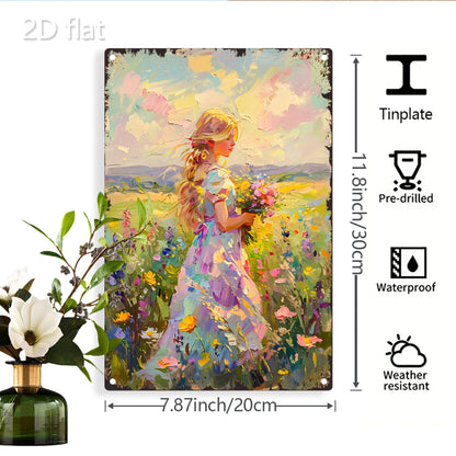 Vibrant Floral Scene 2D Flat Wall Art - Blonde Woman & Wildflowers Metal Sign, 8x12 Inch Indoor/Outdoor Decor    Home Decor Supply | Online Retail | ShoreShopper.com