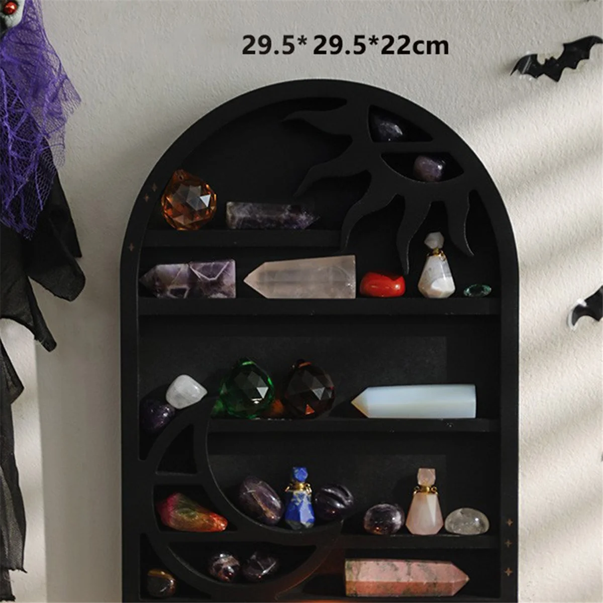 Wood Storage Shelf - Stylish and Practical Wall Shelf, Crescent Sun and Moon Crystal Shelf    Home Decor Supply | Online Retail | ShoreShopper.com