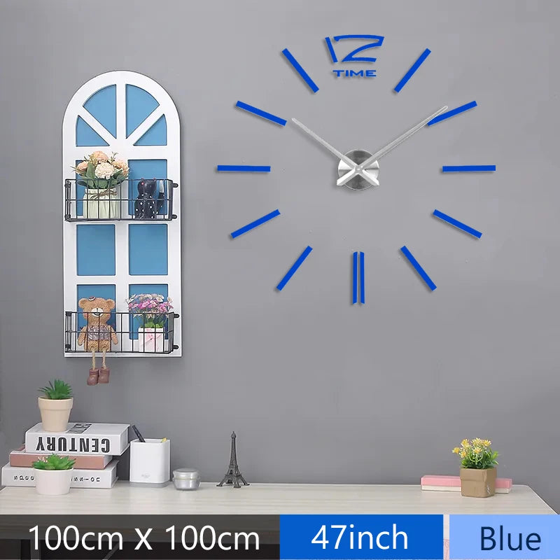 Fashion 3D Mediterranean style big size blue wall clock mirror sticker DIY brief living room decor meetting room wall clock    Home Decor Supply | Online Retail | ShoreShopper.com