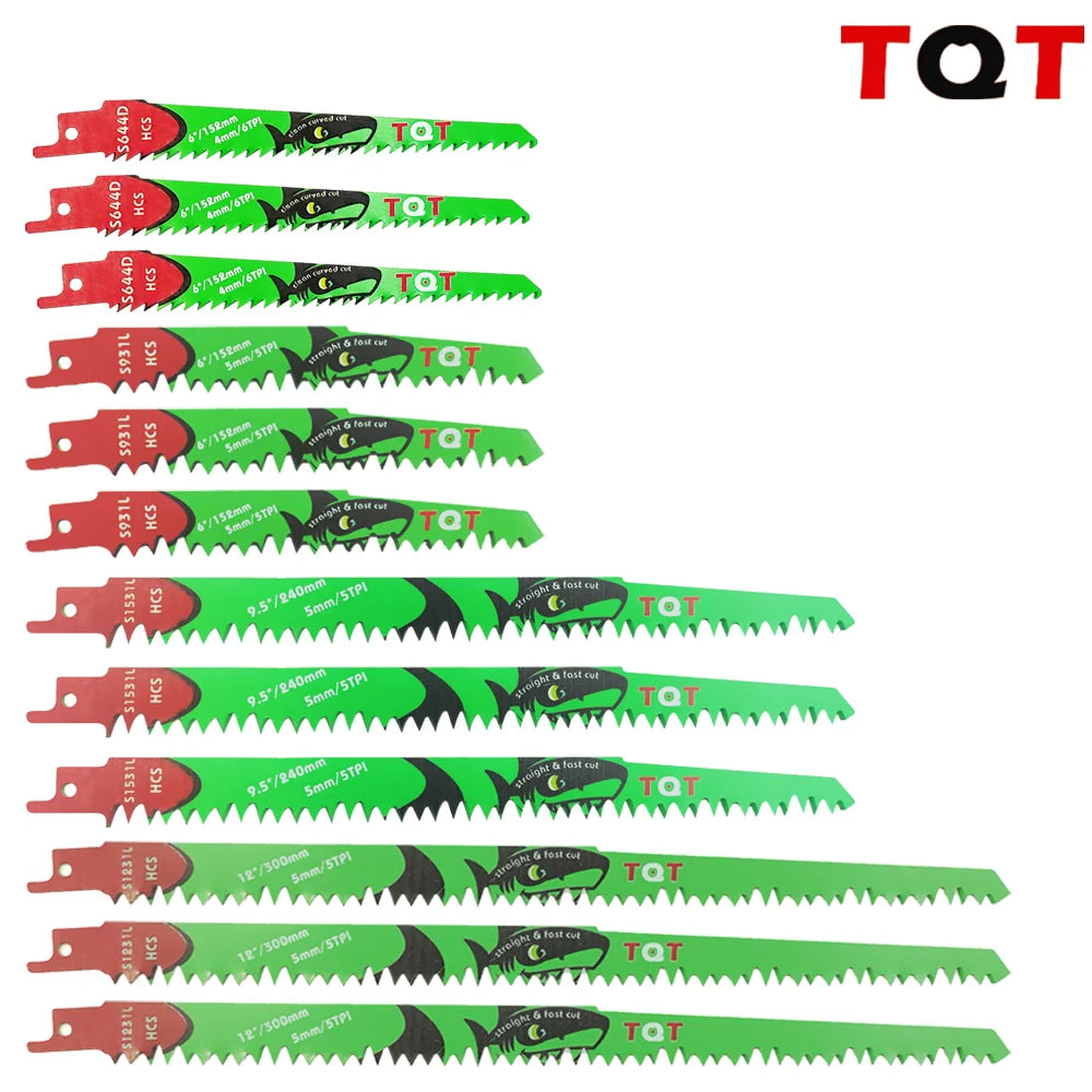 10Pcs 6-9.5-12 Inch Long Reciprocating Saw Blades 5-6Tpi Hcs 150mm Saber Blades for Cutting Wood Pvc for Bosch Makita Dewalt DIY Tool - ShoreCo.Shop