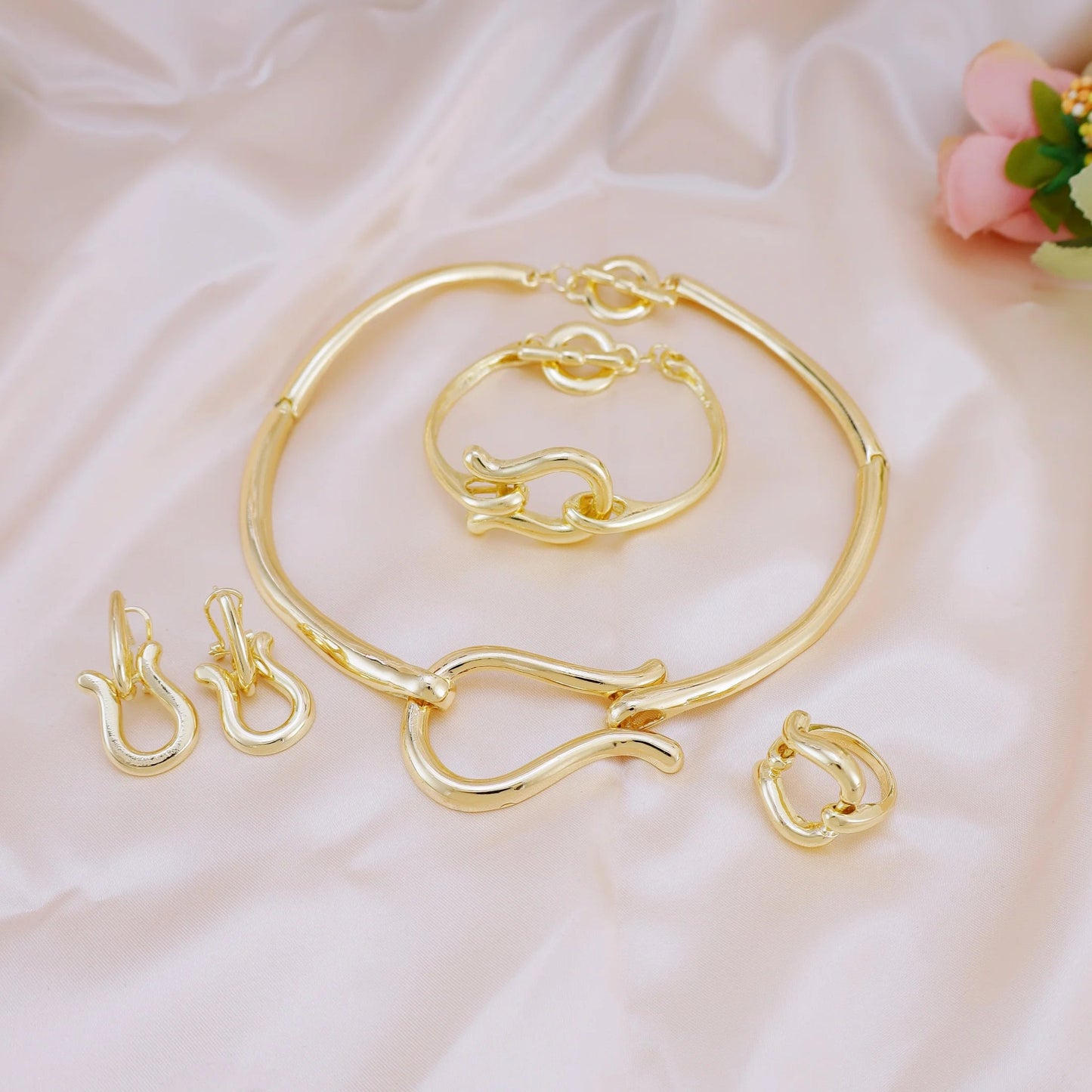 Fashion Jewelry Sets For Women Gold Color Choker Necklace Earrings Bracelets Ring Wedding Set Party Accessories    Home Decor Supply | Online Retail | ShoreShopper.com