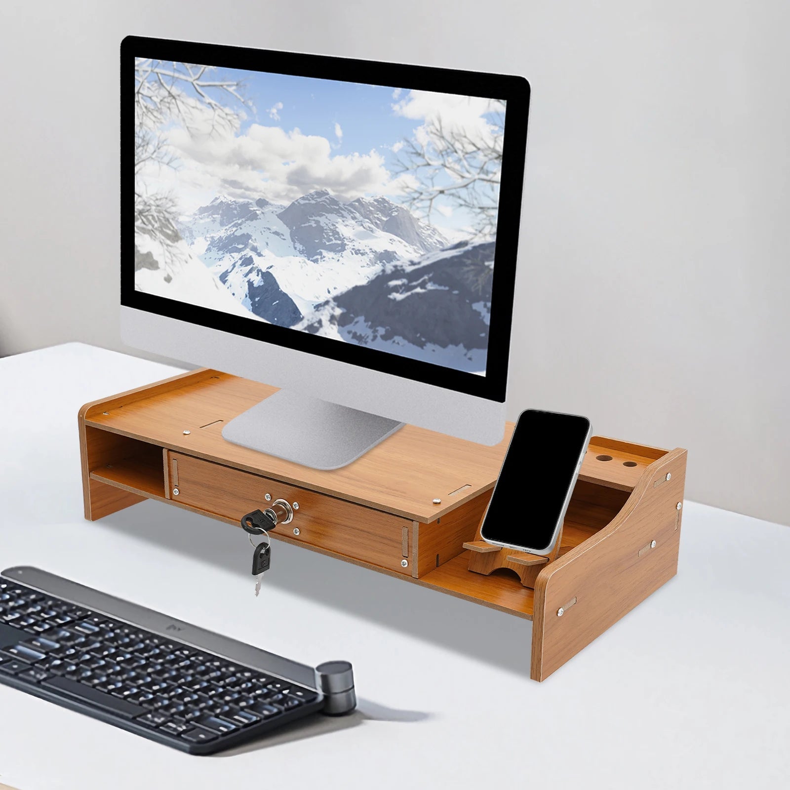 Home Computer Monitor Lift Stand with Drawers and Phone Holder, Desktop Organizer, Desktop Drawer Storage Cabinet    Home Decor Supply | Online Retail | ShoreShopper.com