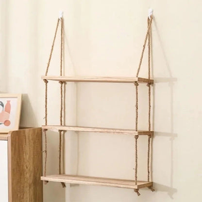 1PC 1/2/3-tier Wooden Floating Shelves for Wall Plant Flower  Hanging Rope Storager Wall Shelf Kitchen Storage    Home Decor Supply | Online Retail | ShoreShopper.com
