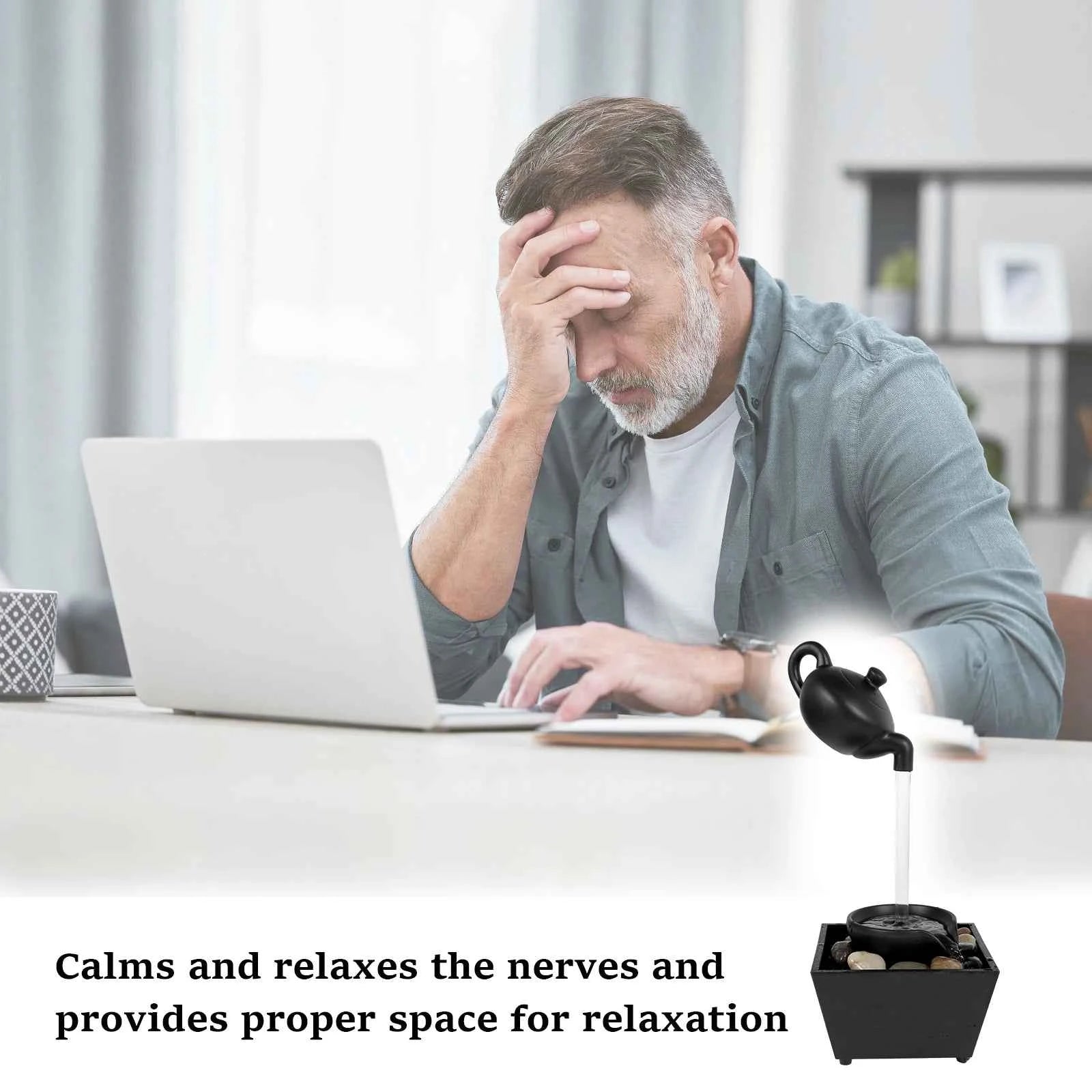 Tabletop Fountain Small Waterfall Fountain Desktop Decor With Light And Pebble USB Powered Sound Relaxation Fountain Ornament