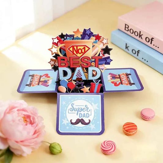 1pc, Father'S Day, Pop-Up Greeting Card Box for Dad'S Birthday, Best Dad Folded 3D Craft Surprise Gift Card for Father'S Day