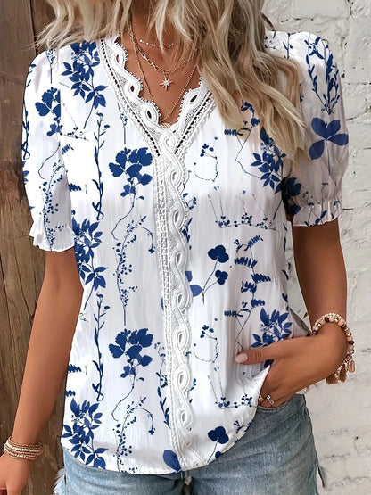 Women's Shirt Blouse  Violets White Plain Lace Short Sleeve Casual Basic V Neck Regular Plus Size    Your Coastal Marketplace | Shoreshopper.com