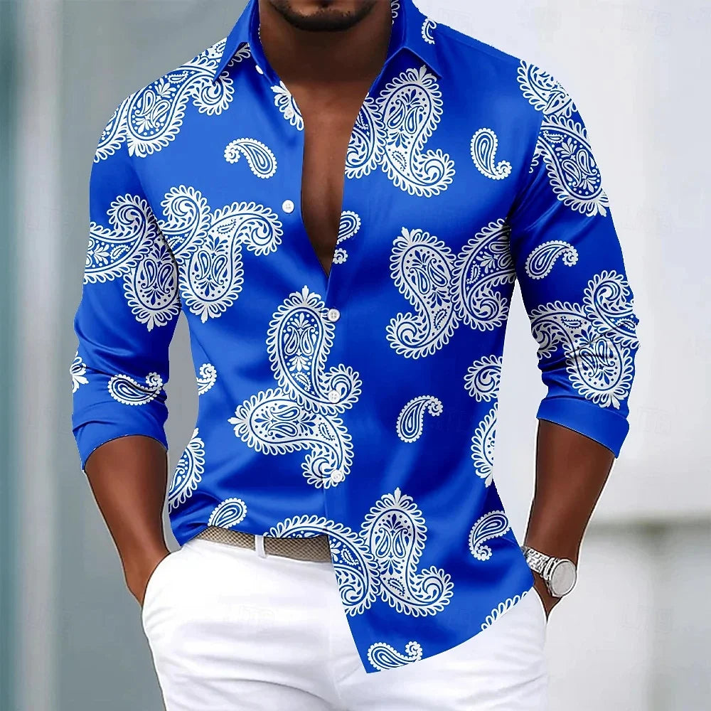Men's Paisley Floral Print Shirt Fashionable Retro Casual Comfortable Soft Top for Social Party Holiday Clothing    Home Decor Supply | Online Retail | ShoreShopper.com