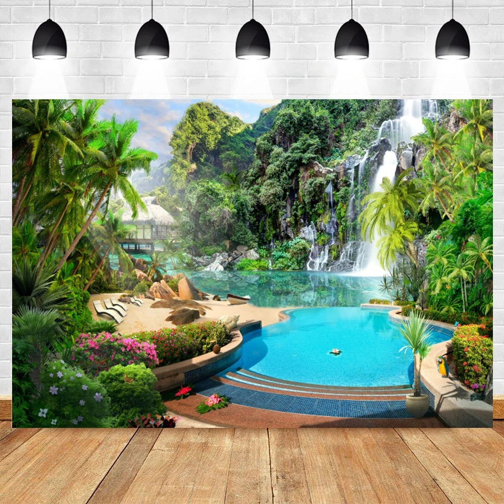 Summer Seaside Beach Photography Backdrop Natural Scenery Castle Tropical Sunshine Palms Leaves Photo Background Studio Props    Your Coastal Marketplace | Shoreshopper.com