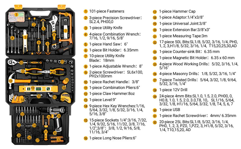 DEKO Home Mechanic Toolbox with 12V Power Cordless Drill Hand Repair Tools Sets Combo Kits Storage Organizer Drawer Case    Home Decor Supply | Online Retail | ShoreShopper.com