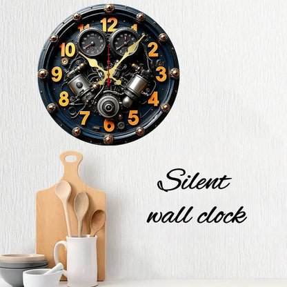 2D Flat Exquisite Engine Wooden Round Silent Hanging Wall Clock, For Living Room, Office, Study Room, Bedroom, Home Decoration.    Home Decor Supply | Online Retail | ShoreShopper.com