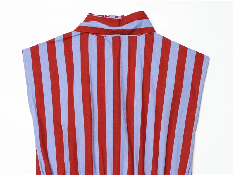 Women's Shirt 2026 Summer New Style Striped Sleeveless Waist-Fitted Shirt with Bow Decoration Romantic Style Personality Fashion    Your Coastal Marketplace | Shoreshopper.com