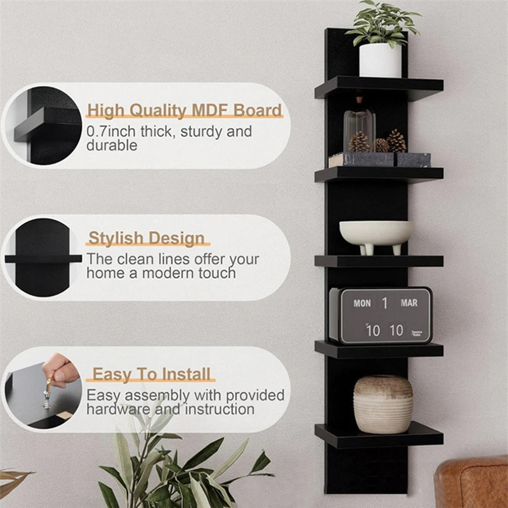 5 Layers Wall-Mounted Wood Bookshelf Storage Rack Board Shelf Organize Floating Shelf For Office Living Room Decor For Books    Home Decor Supply | Online Retail | ShoreShopper.com
