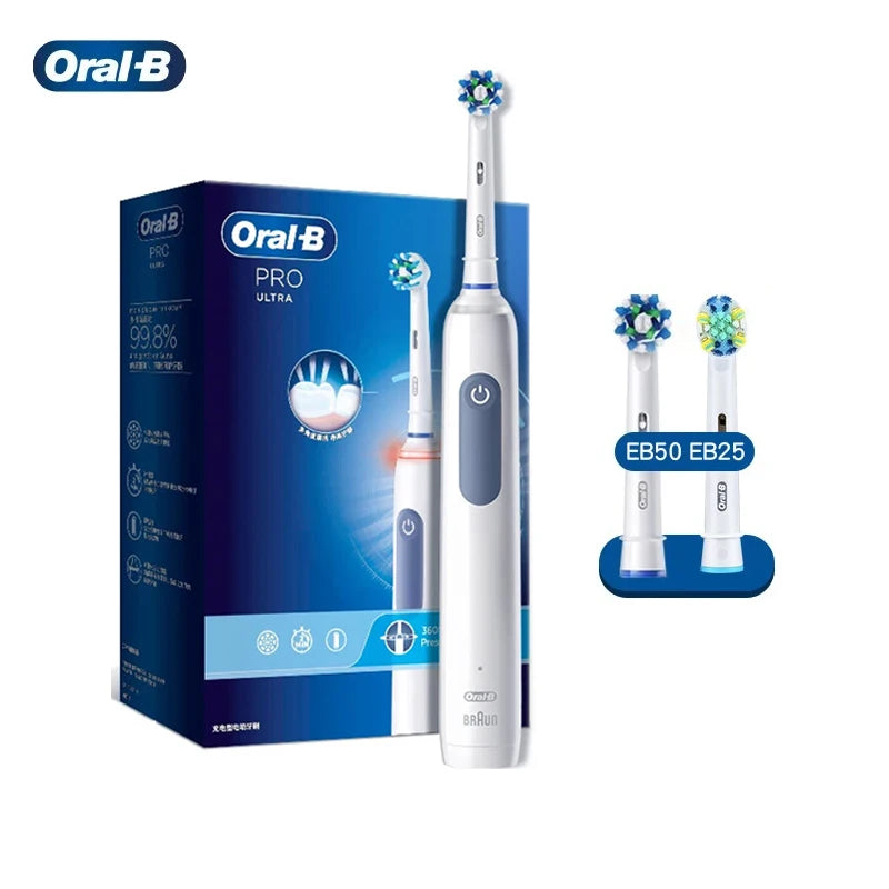Oral B Pro 4 Ultra Electric Toothbrush 3D Rotation Rechargeable Teeth Brush Pressure Sensor 4 Brushing Modes 2 Min Timer - ShoreCo.Shop