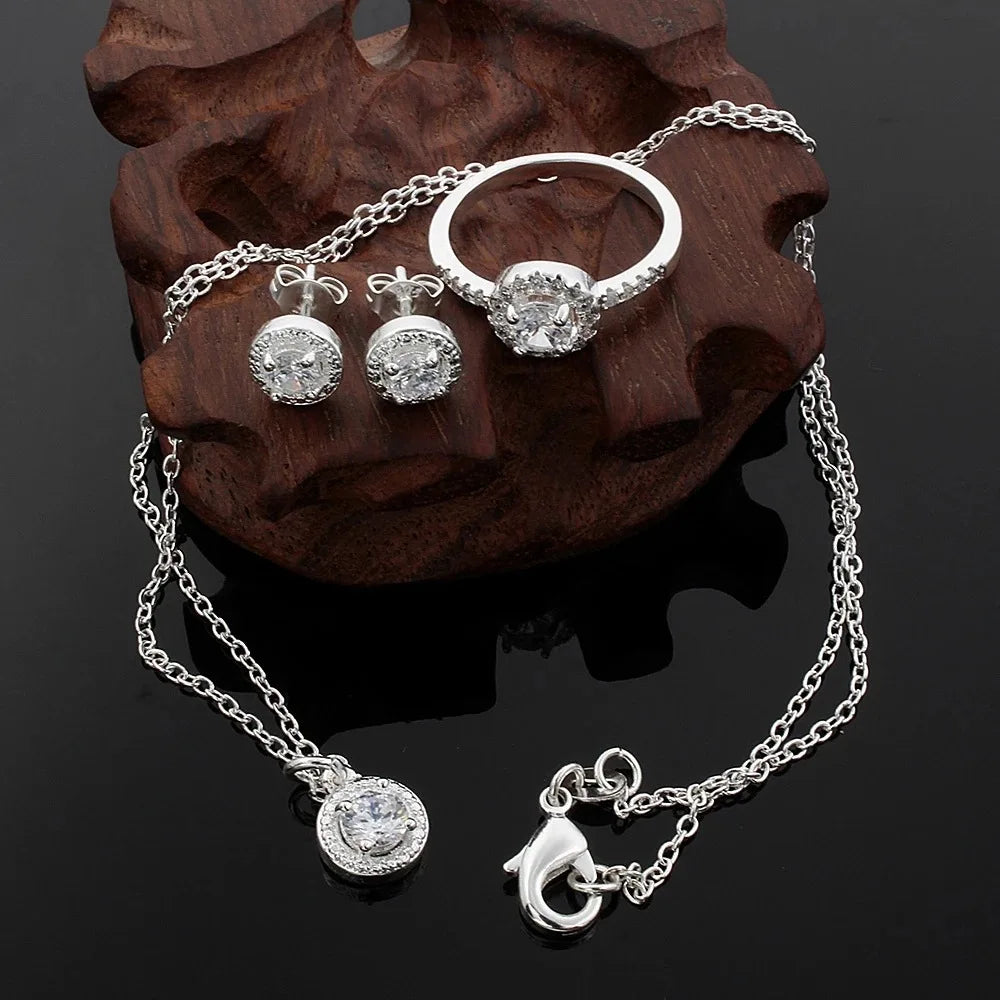 Zircon Crystal Silver Jewelry Necklace Ring Earrings Set Three-Piece Set Jewelry    Home Decor Supply | Online Retail | ShoreShopper.com