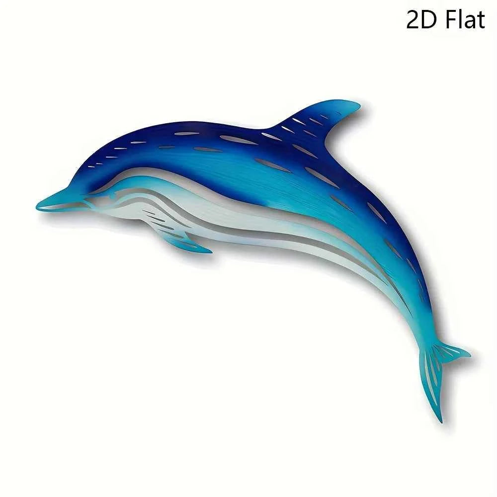 Metallic Blue Dolphin Wall Art - Marine Home Decor