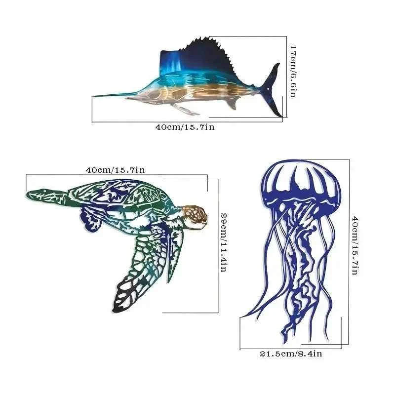 Metal Crafts Swordfish Jellyfish Turtle Home Decoration Art Wall Decoration Ornaments Popular Iron Art, Wall decoration, Artwork
