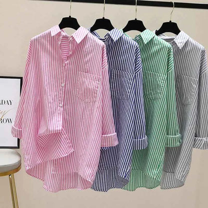 Striped Shirt Women Shirts Summer Autumn Fashion Female Office Lady Loose Blouse Long Sleeve Sun Protection Tops Casual Shirts