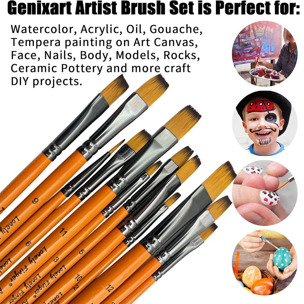 12/48pcs Premium Flat Art Paintbrush Set Durable Anti-Shedding Synthetic Nylon Bristles for Watercolor Acrylics Gouache Painting    Home Decor Supply | Online Retail | ShoreShopper.com