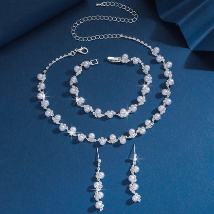 Pearl & Crystal Jewelry Set Choker Necklace Bracelet Drop Earrings Bridal Accessories for Wedding Prom Party Women Daily Wear    Home Decor Supply | Online Retail | ShoreShopper.com