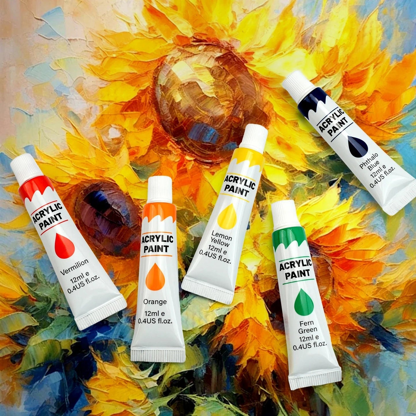 Acrylic Paints Set - 12/24 Colors 12ml Art Painting Kit Supplies for Wood, Canvas, Fabric, Rock, Glass - Non-Toxic Acrylic Paint    Home Decor Supply | Online Retail | ShoreShopper.com