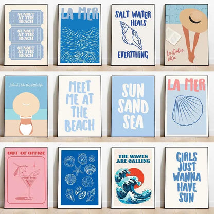 Seashells Meet Me At The Beach Poster Summer Sea Bikini Coastal Quotes Canvas Painting Trendy Wall Art Room Home Decor    Your Coastal Marketplace | Shoreshopper.com
